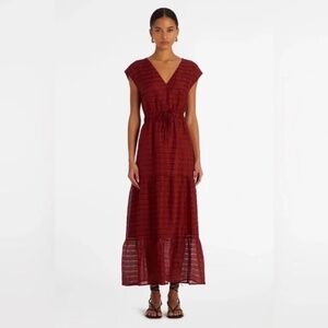 Marie Oliver | Indy Carmine Red Linen Blend Tiered Boho Maxi Dress | Size M